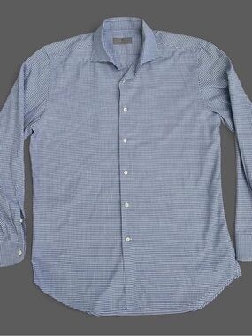 Canali Made in Italy Blue Houndstooth Dress Shirt - Size 16 / 41